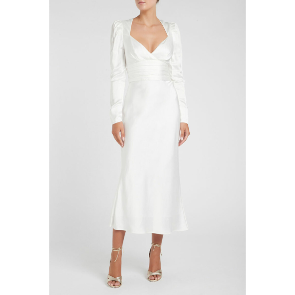 Genevieve puff sleeve midi dress Clothing classic Coveti