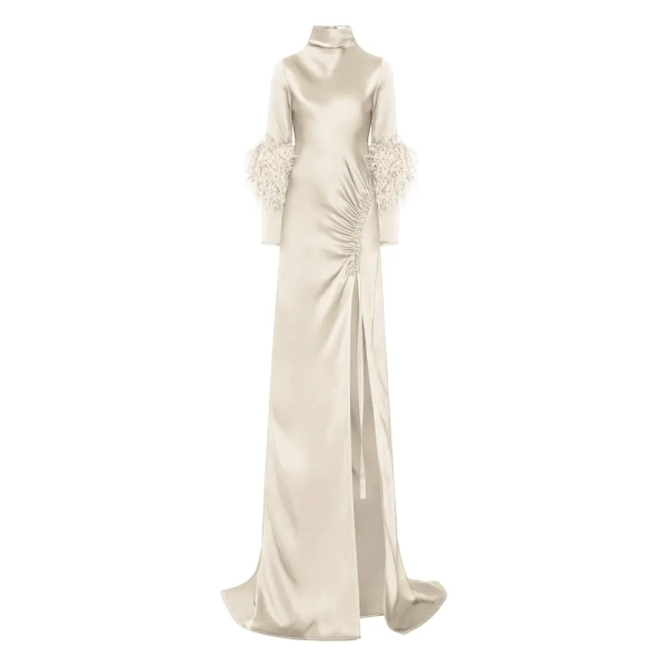 luxury white dress with feather